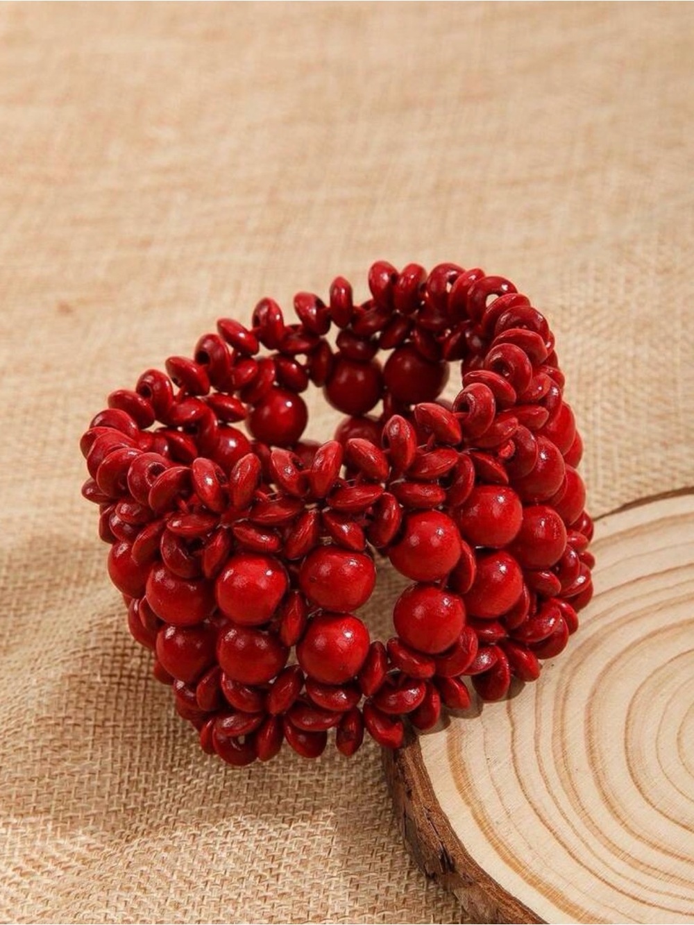 Western Wood Bracelet Red Beaded Stretch Bracelet - Women Jewelry